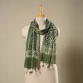  Green Mul Cotton Hand Batik Print Stole with Tassels