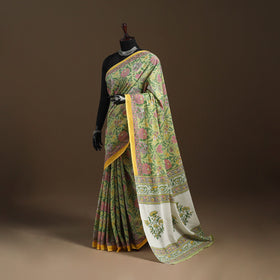 Green - mul cotton hand sanganeri saree 02 - handcrafted
