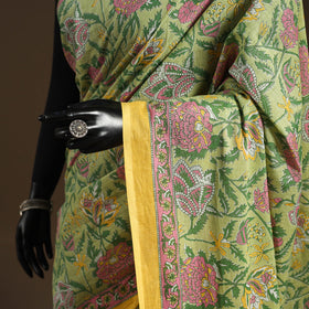 Green - mul cotton hand sanganeri saree 02 - handcrafted