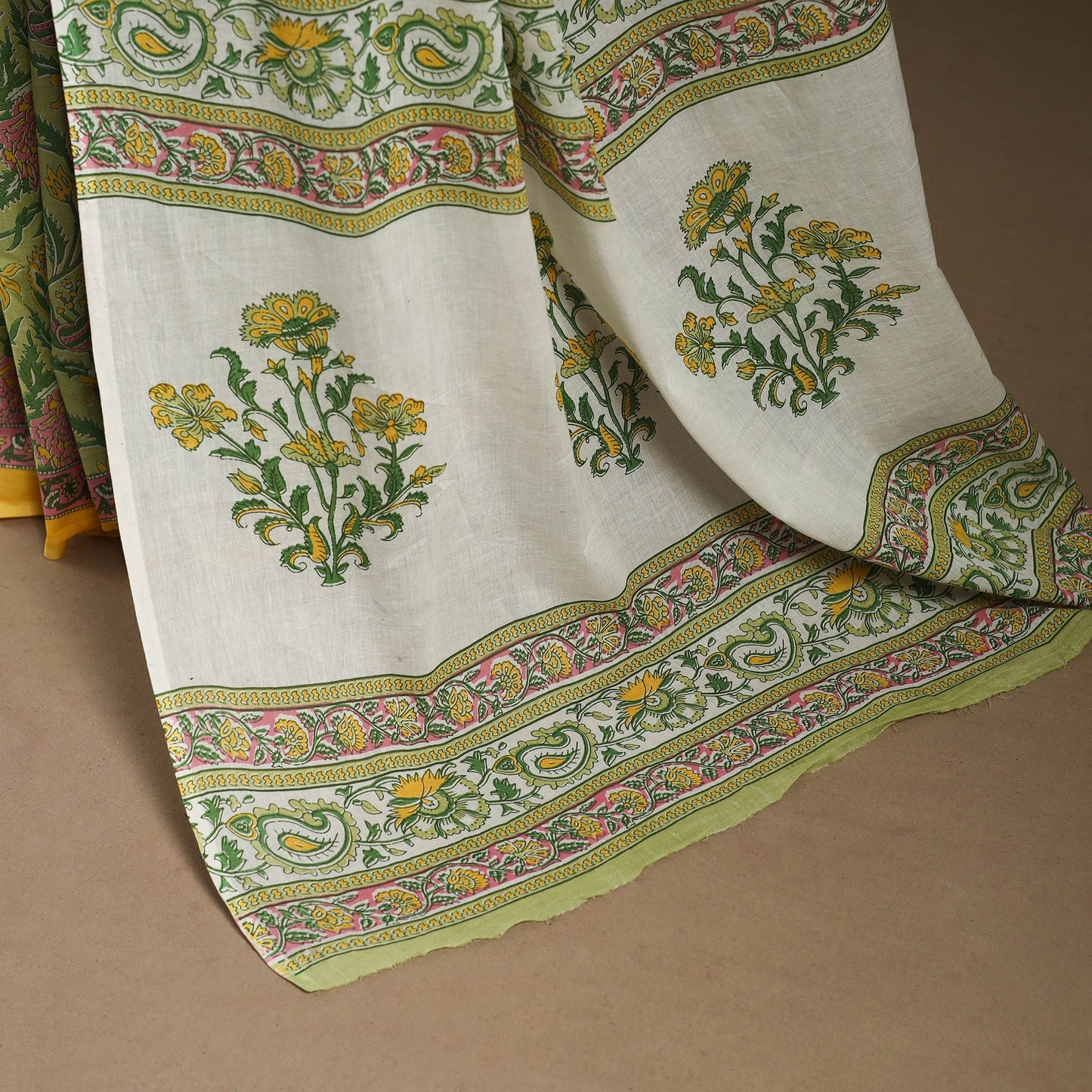Green - mul cotton hand sanganeri saree 02 - handcrafted