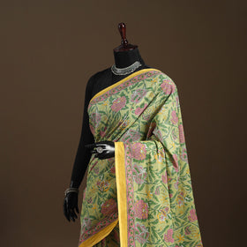 Green - mul cotton hand sanganeri saree 02 - handcrafted