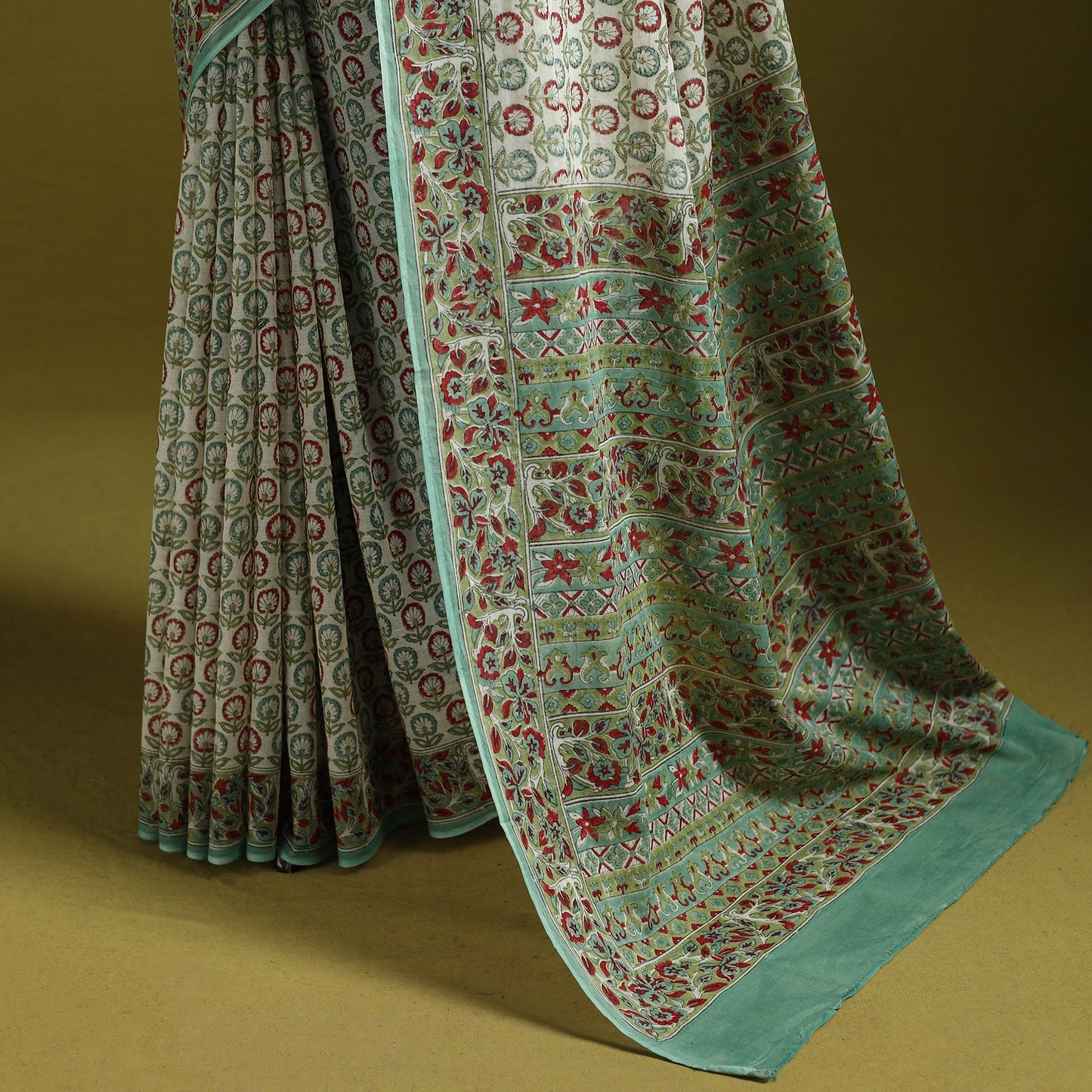 Mul cotton hand sanganeri saree 07 - handcrafted