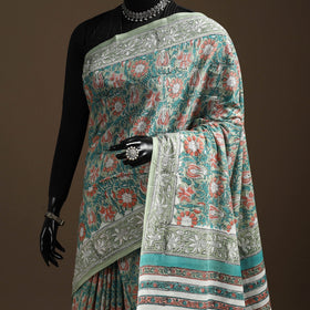 Green - mul cotton sanganeri saree 08 - handcrafted