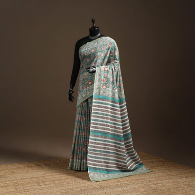 Green - mul cotton sanganeri saree 08 - handcrafted