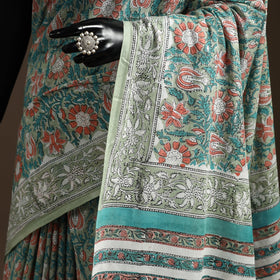 Green - mul cotton sanganeri saree 08 - handcrafted