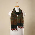Green Block Print Mul Cotton Ajrakh Stole With Tassels