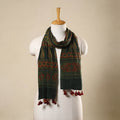 Green Block Print Mul Cotton Ajrakh Stole With Tassels