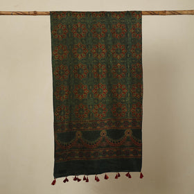 Green - Block Print Mul Cotton Ajrakh Stole With Tassels 23