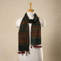 Green Block Print Mul Cotton Ajrakh Stole With Tassels