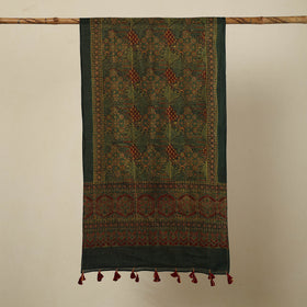 Green - Block Print Mul Cotton Ajrakh Stole With Tassels 26