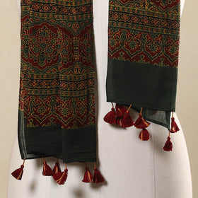 Green - Block Print Mul Cotton Ajrakh Stole With Tassels 26