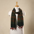 Green Block Print Mul Cotton Ajrakh Stole With Tassels