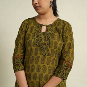 Buy Green Block Print Mul Cotton Straight Bagh Kurta for Women