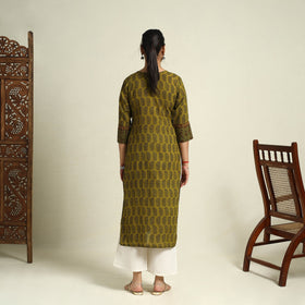 Buy Green Block Print Mul Cotton Straight Bagh Kurta for Women