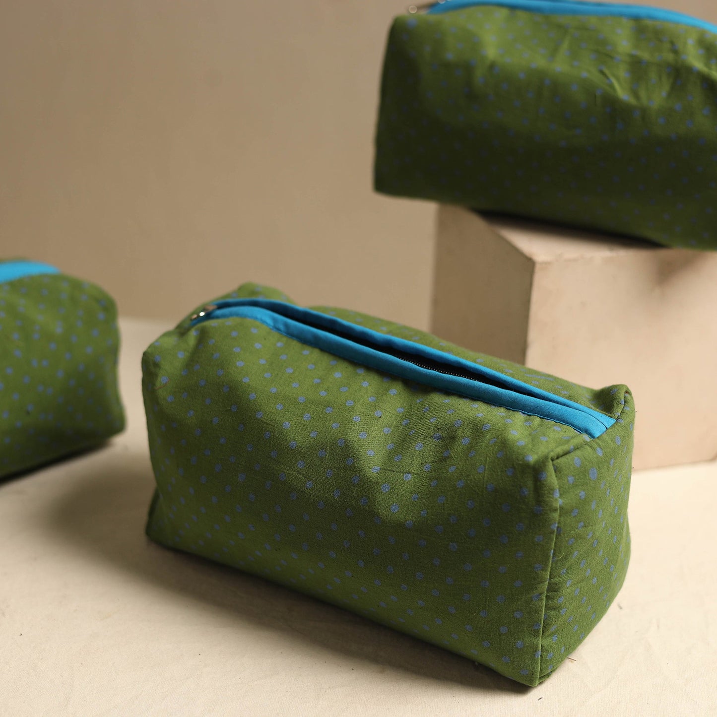  Green Multipurpose Handmade Toiletry Bags (Set of 3) 