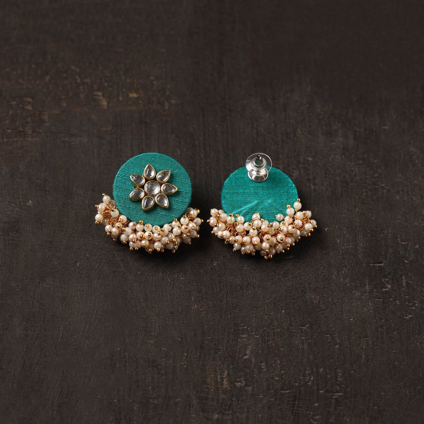 Green - naimat fabart earrings with kundan & beads