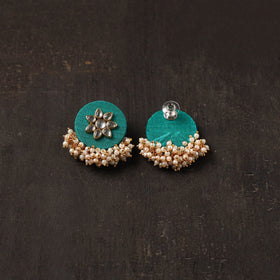 Green - naimat fabart earrings with kundan & beads