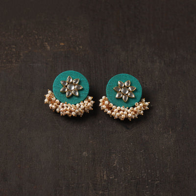 Green - naimat fabart earrings with kundan & beads