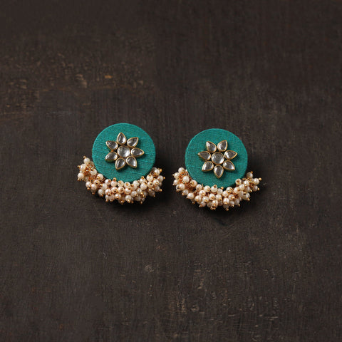 Green - naimat fabart earrings with kundan & beads