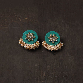 Green - naimat fabart earrings with kundan & beads
