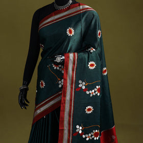 Nath work silk cotton khun saree 02 - handcrafted