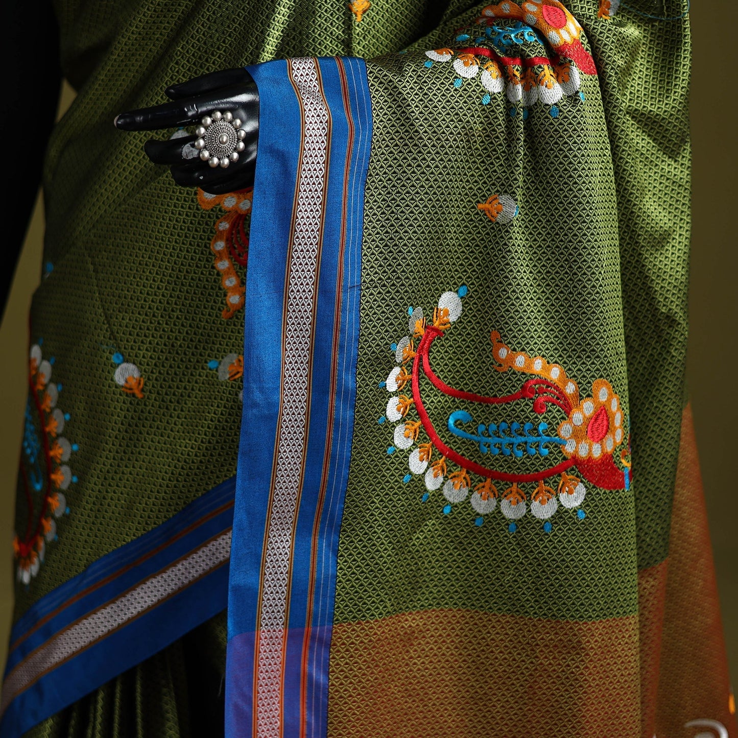 Nath work silk cotton khun saree 10 - handcrafted