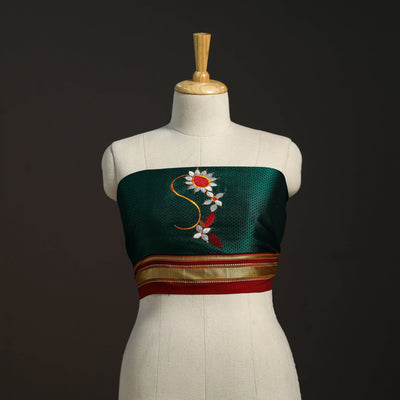 Green - nathani work mercerised cotton khun blouse piece 10