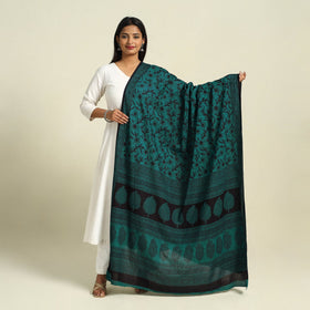  Green Natural Dye Mul Cotton Bagh Print Dupatta
