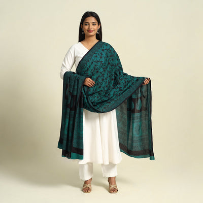  Green Natural Dye Mul Cotton Bagh Print Dupatta