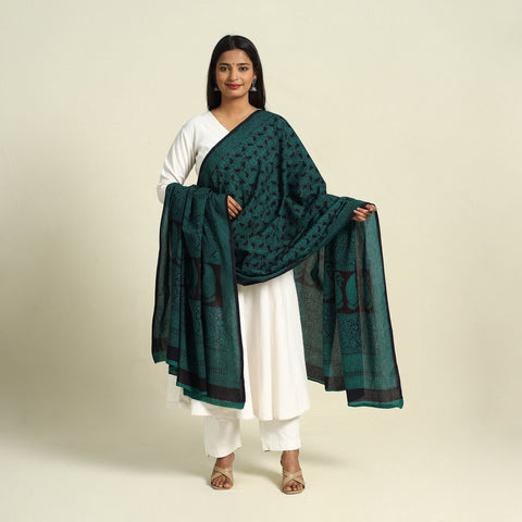 Buy Green - Natural Dye Mul Cotton Bagh Print Dupatta