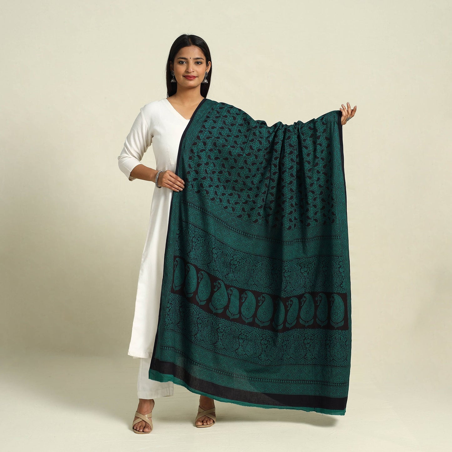 Buy Green - Natural Dye Mul Cotton Bagh Print Dupatta