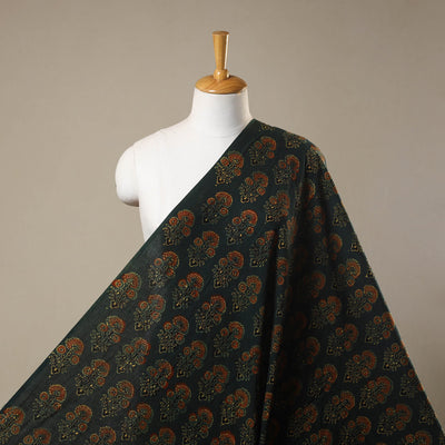 Green Natural Dyed 3 Kaam Block Print Cotton Ajrakh Fabric
