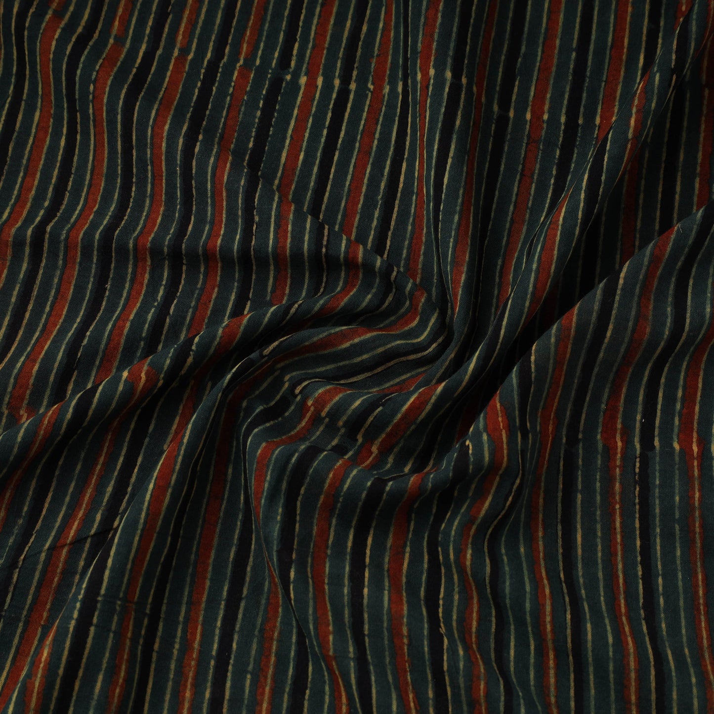 Green Natural Dyed 3 Kaam Block Print Cotton Ajrakh Fabric