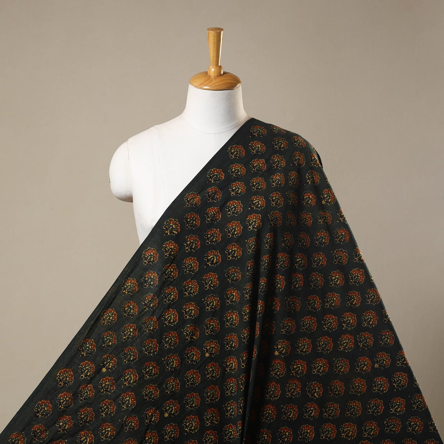 Green - natural dyed 3 kaam cotton fabric 63 - handcrafted