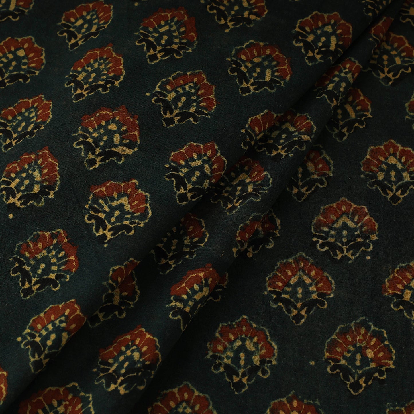 Green - natural dyed 3 kaam cotton fabric 63 - handcrafted