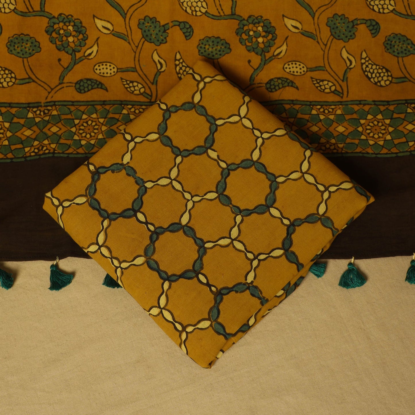 Green - natural dyed 3pc unstitched dress material 01