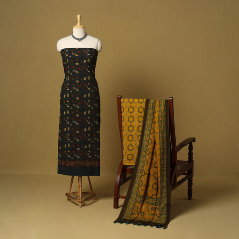 Green - natural dyed 3pc unstitched dress material 01