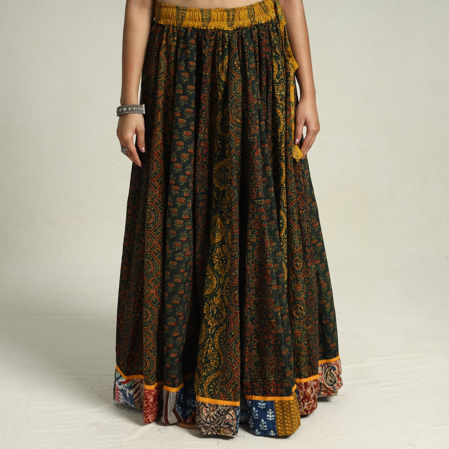 Buy Ajrakh Block Printed 24 Kali Patchwork Cotton Long Skirt 37 Online at iTokri.com