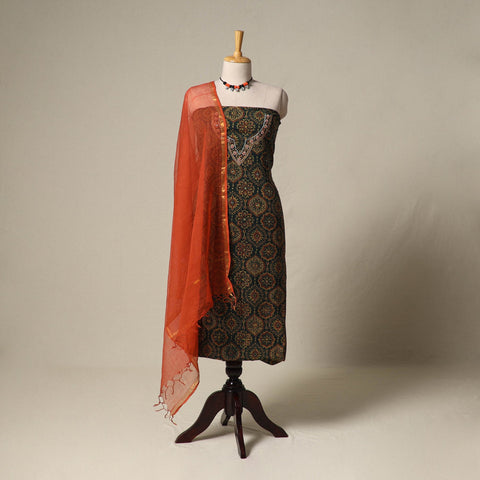 Natural dyed ajrakh hand block print cotton 2pc unstitched