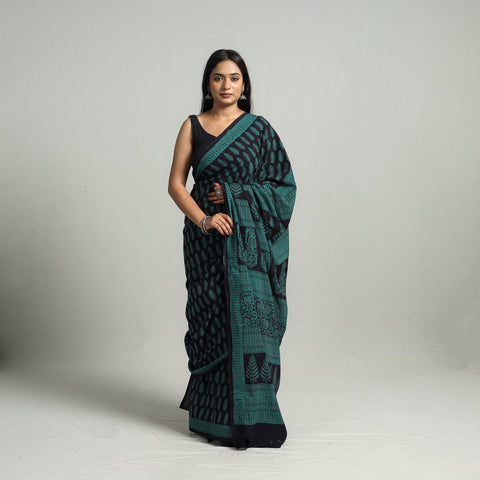Green Bagh Print Cotton Saree Online from Madhya Pradesh