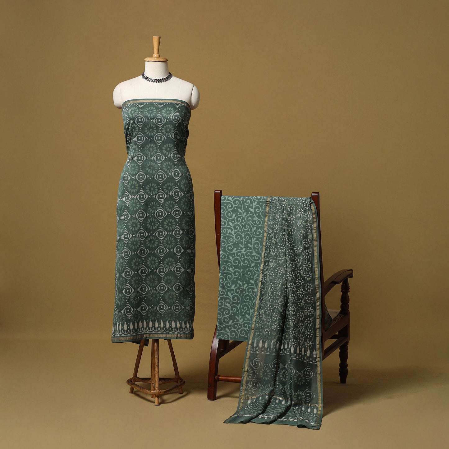 Natural dyed bagru chanderi silk 3pc unstitched dress