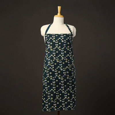 Green - bagru cotton apron with pocket 15 - handcrafted