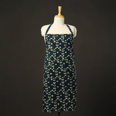 Green - bagru cotton apron with pocket 15 - handcrafted