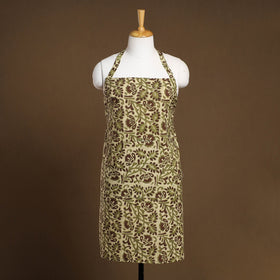  Green Bagru Block Print Cotton Apron with Pocket