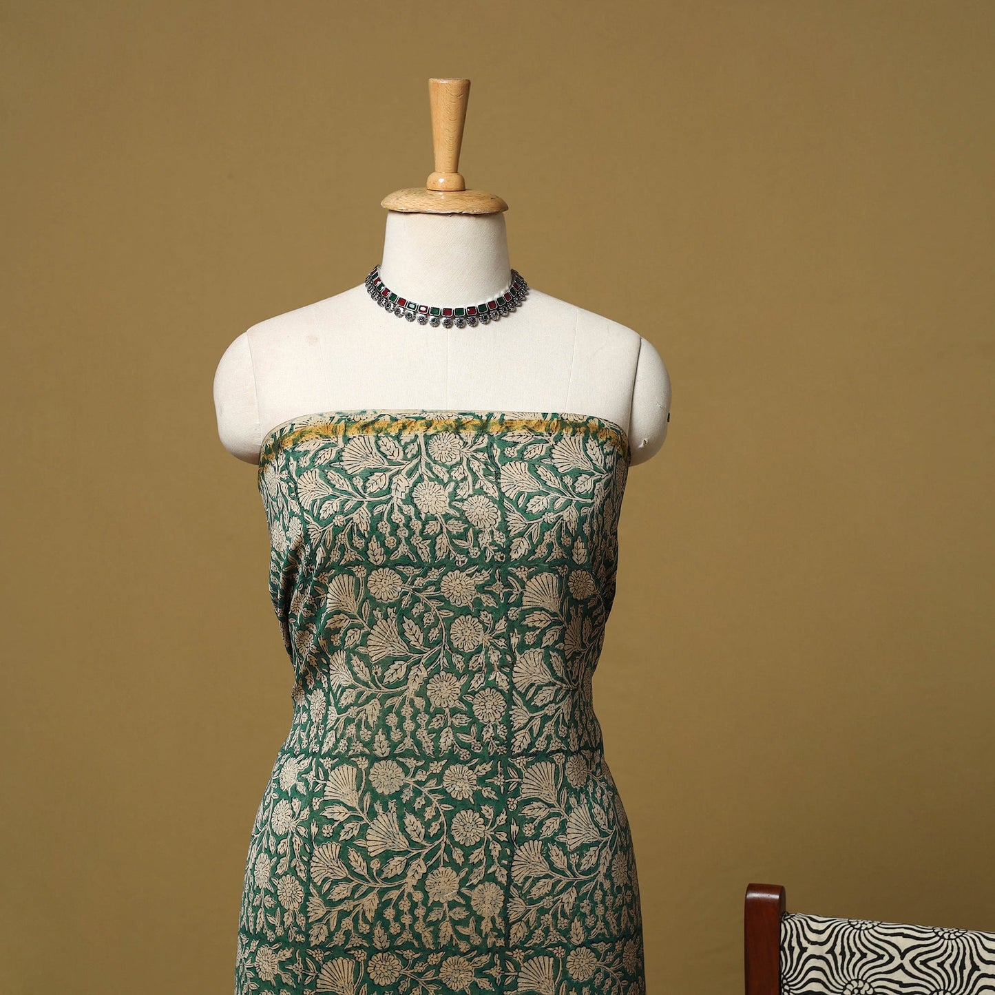 Natural dyed bagru chanderi silk 3pc unstitched dress