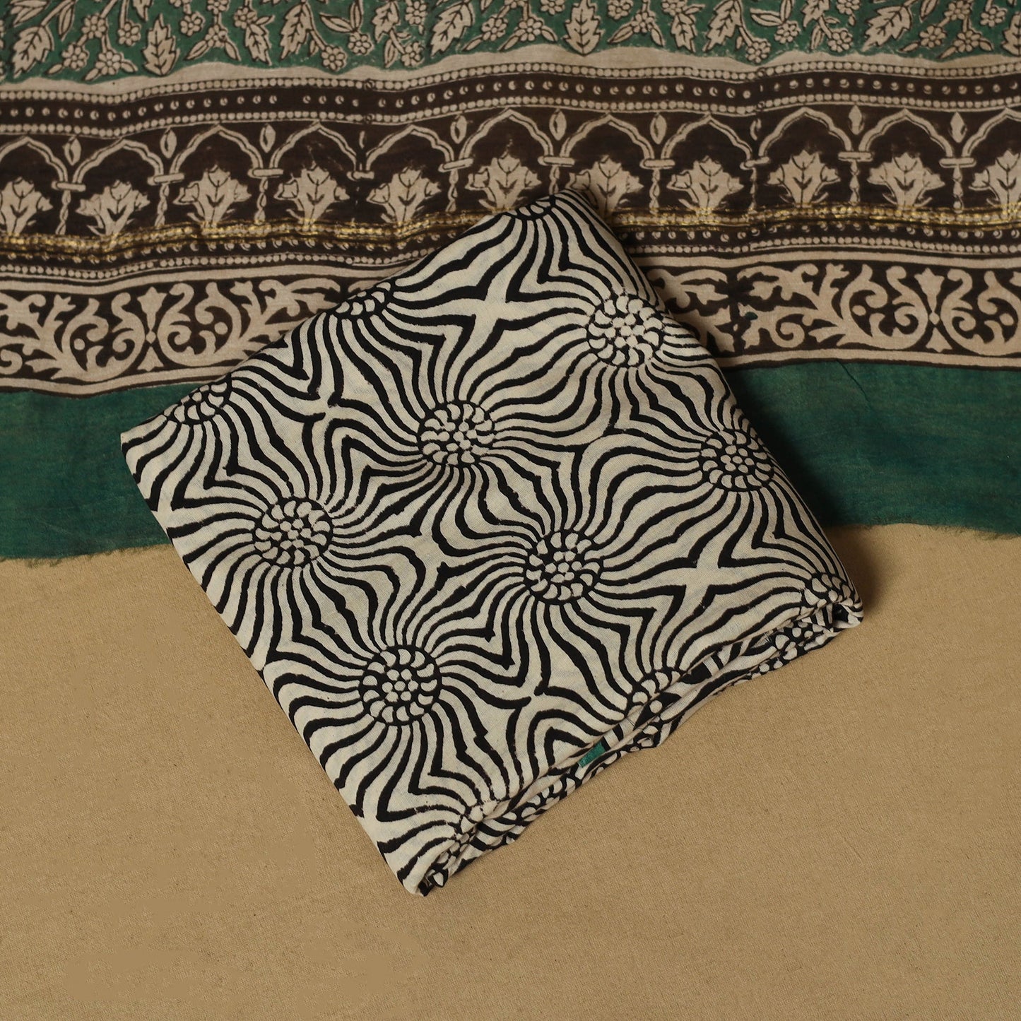 Natural dyed bagru chanderi silk 3pc unstitched dress