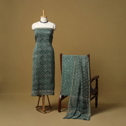 Natural dyed bagru chanderi silk 3pc unstitched dress