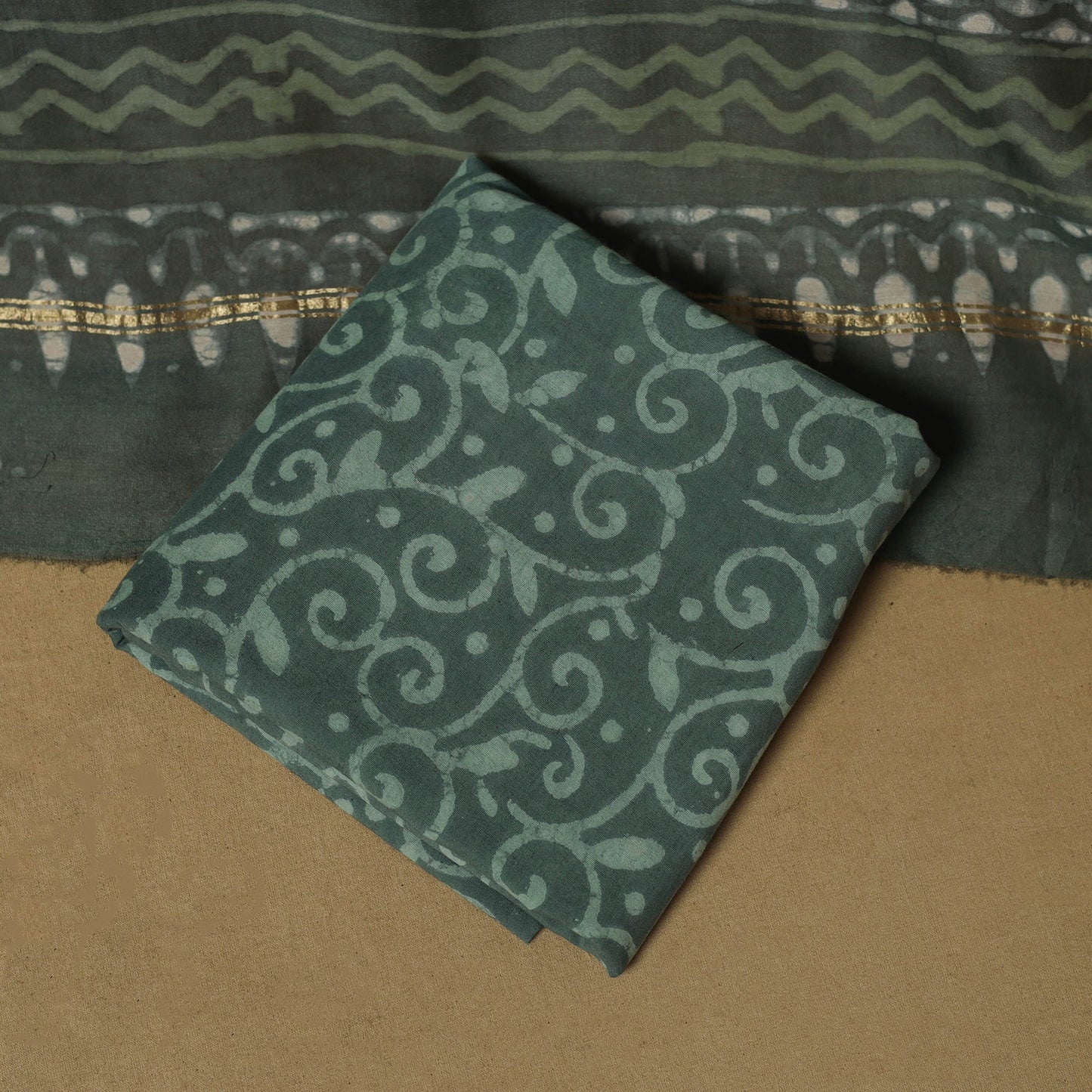 Natural dyed bagru chanderi silk 3pc unstitched dress