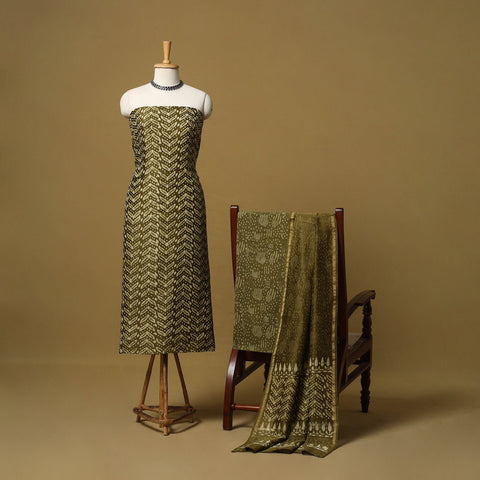 Natural dyed bagru chanderi silk 3pc unstitched dress