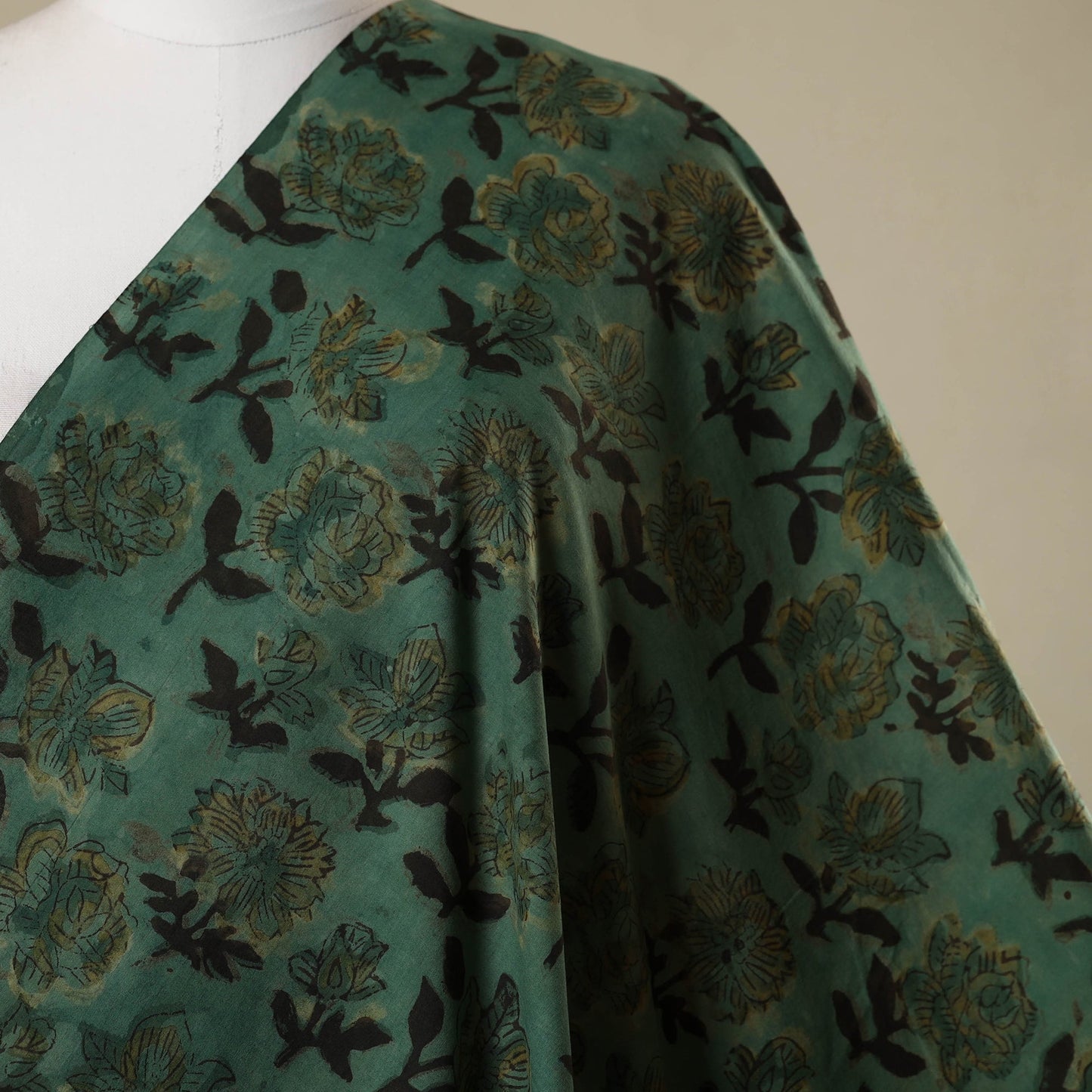 Green - natural dyed bagru dabu fabric 06 - handcrafted